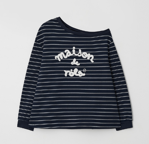 [Ive Wonyoung Pick] 26SS RolaRola Maison De Rola Embroidery Off Shoulder Stripe Sweatshirt