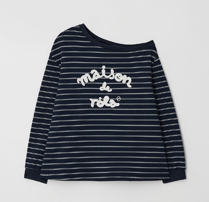 [Ive Wonyoung Pick] 26SS RolaRola Maison De Rola Embroidery Off Shoulder Stripe Sweatshirt