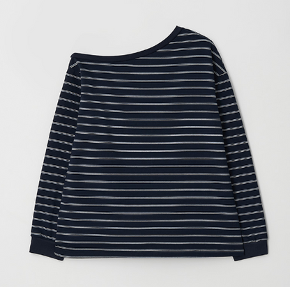 [Ive Wonyoung Pick] 26SS RolaRola Maison De Rola Embroidery Off Shoulder Stripe Sweatshirt