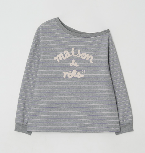 [Ive Wonyoung Pick] 26SS RolaRola Maison De Rola Embroidery Off Shoulder Stripe Sweatshirt
