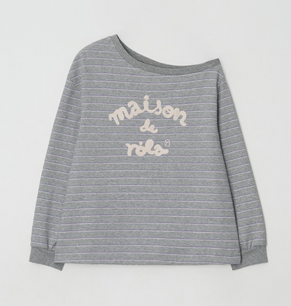 [Ive Wonyoung Pick] 26SS RolaRola Maison De Rola Embroidery Off Shoulder Stripe Sweatshirt