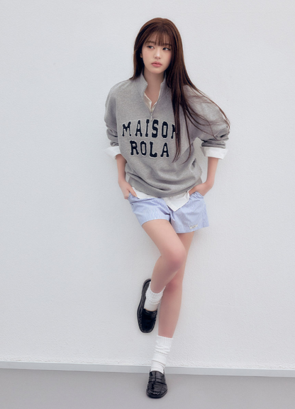 [Ive Wonyoung Worn] 26SS RolaRola Maison De Rola Embroidery Half Zip-Up Melange Gray