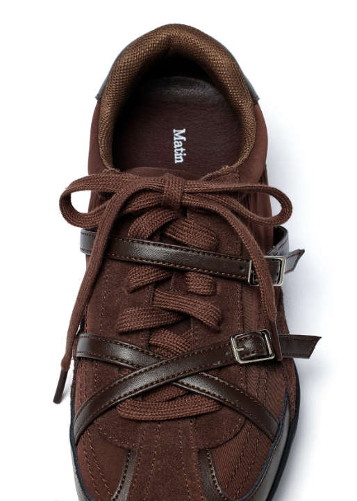 Matin Kim Cross Strap Suede Block Sneakers