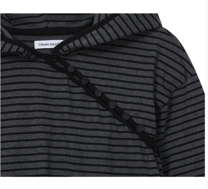 [Ive Rei Pick] Miseki Seoul Diagonal Button Layered Hoodie