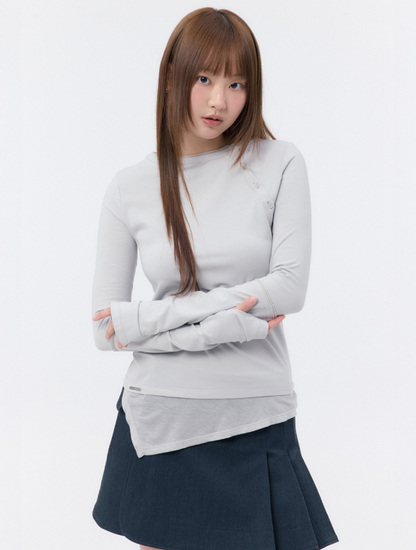 [Ive Rei Pick] Miseki Seoul Slash Button Layered Long Sleeve