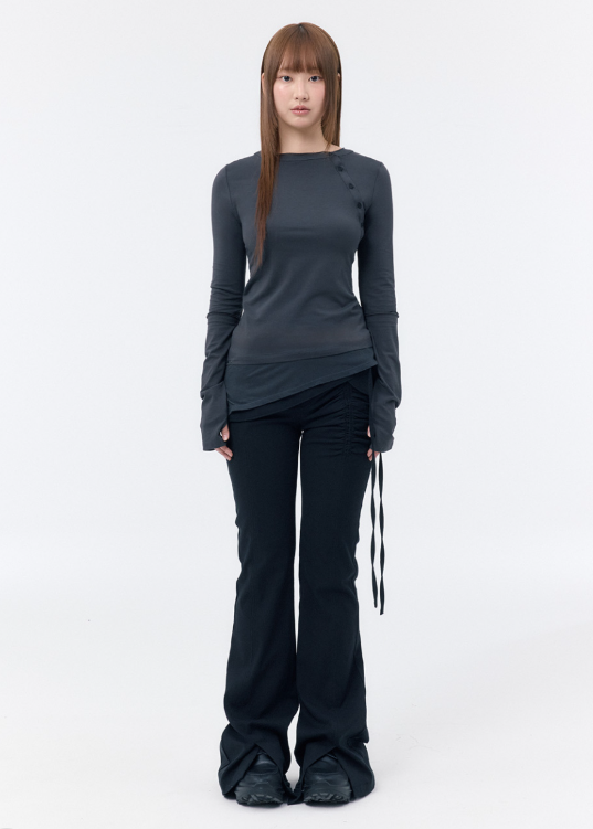[Ive Rei Pick] Miseki Seoul Slash Button Layered Long Sleeve