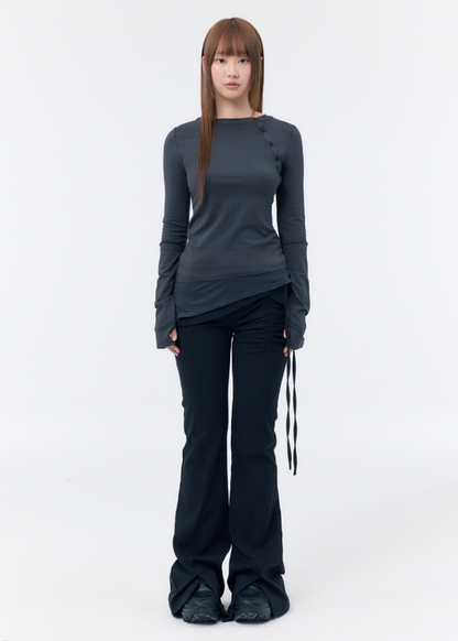 [Ive Rei Pick] Miseki Seoul Slash Button Layered Long Sleeve