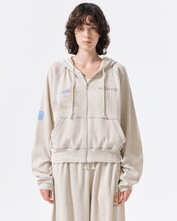 [Ive Liz Worn] Matin Kim Sketch Graffiti Waffle Zip-Up Hoodie / Sweatpants