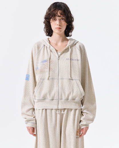 [Ive Liz Worn] Matin Kim Sketch Graffiti Waffle Zip-Up Hoodie / Sweatpants