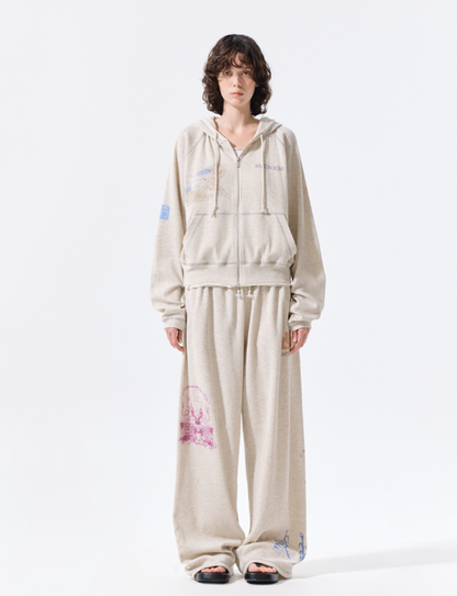 [Ive Liz Worn] Matin Kim Sketch Graffiti Waffle Zip-Up Hoodie / Sweatpants