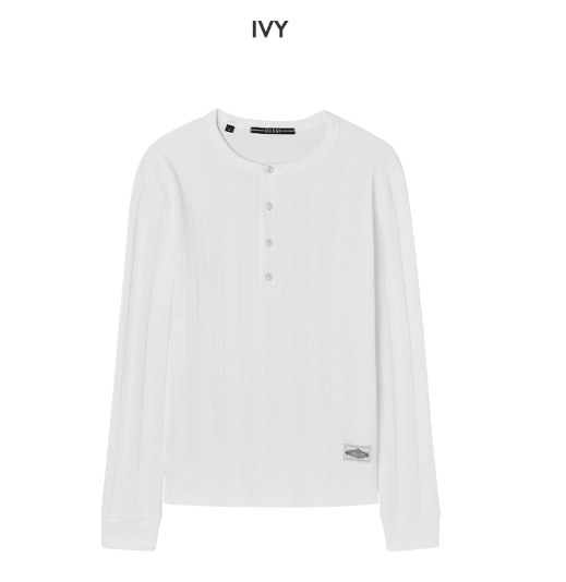 [Straykids Hyunjin Worn] 26SS Guess 2-Color Ribbed Henley Neck Long Sleeve Tee