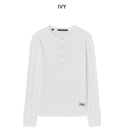 [Straykids Hyunjin Worn] 26SS Guess 2-Color Ribbed Henley Neck Long Sleeve Tee