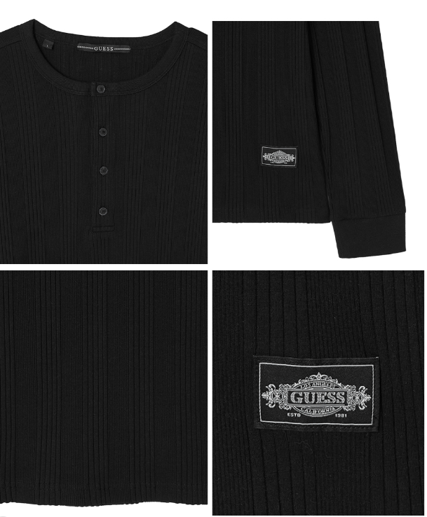 [Straykids Hyunjin Worn] 26SS Guess 2-Color Ribbed Henley Neck Long Sleeve Tee
