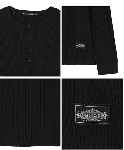 [Straykids Hyunjin Worn] 26SS Guess 2-Color Ribbed Henley Neck Long Sleeve Tee