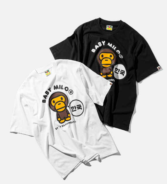 [Ateez San X BAPE] Korea Baby Milo College Relaxed Fit T-shirt