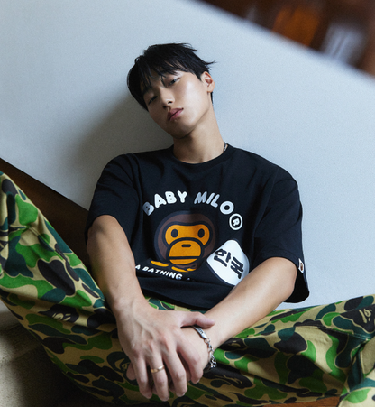 [Ateez San X BAPE] Korea Baby Milo College Relaxed Fit T-shirt