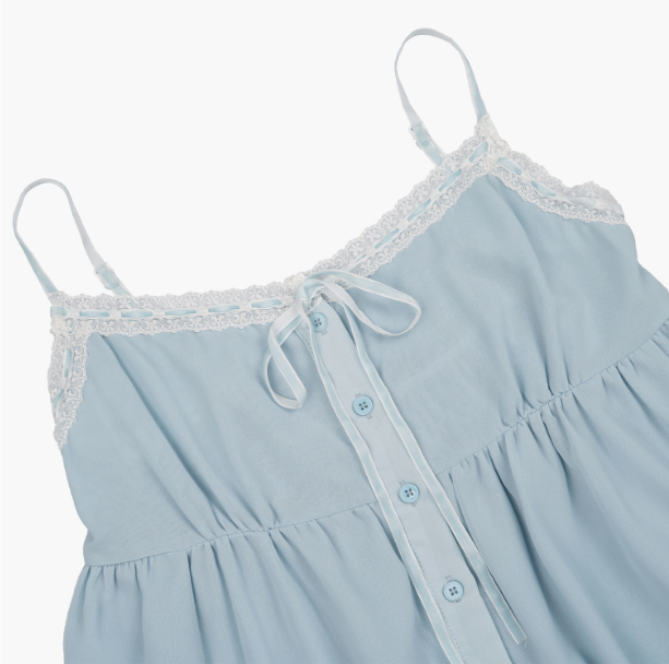 [Aespa Karina Worn] ROUGHNECK Bell Chiffon Lace Top Blue