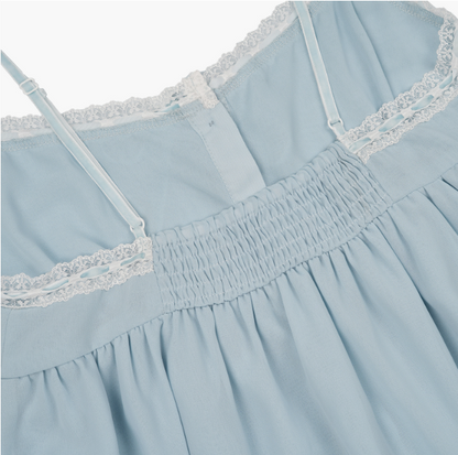 [Aespa Karina Worn] ROUGHNECK Bell Chiffon Lace Top Blue