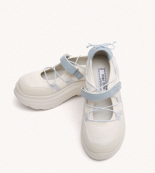 [StayC X Macmoc] Tory Mesh Velcro Platform Sneakers_Cream (5.5cm)