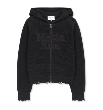 [Twice Momo X Matin Kim 26 Fall Coll.]  Waffle Texture Hoody Knit Zip Up