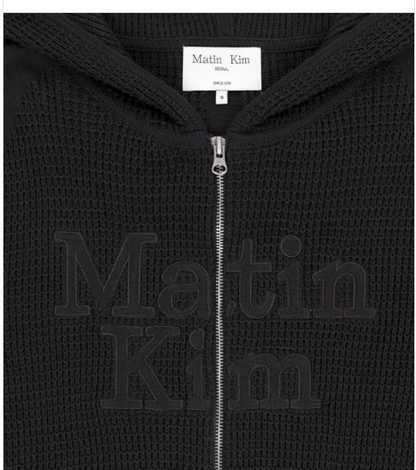 [Twice Momo X Matin Kim 26 Fall Coll.]  Waffle Texture Hoody Knit Zip Up