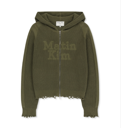 [Twice Momo X Matin Kim 26 Fall Coll.]  Waffle Texture Hoody Knit Zip Up