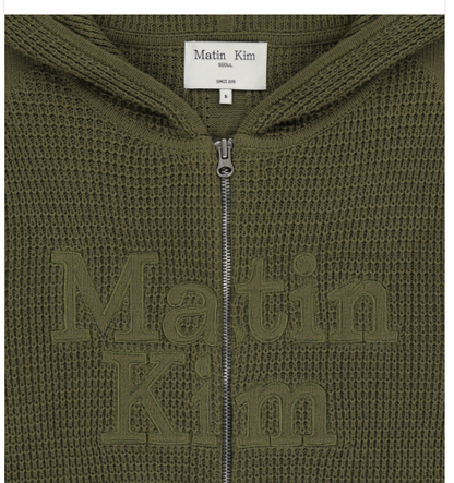 [Twice Momo X Matin Kim 26 Fall Coll.]  Waffle Texture Hoody Knit Zip Up