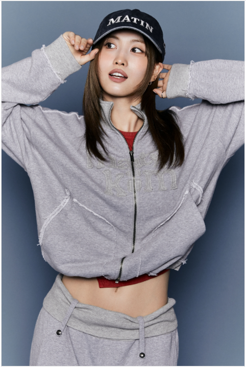 [Twice Momo X Matin Kim 26 Fall Coll.] Mixed Waffle Applique Logo Zip Up