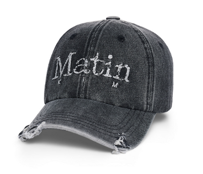[Straykids Lee Know Pick] MATIN KIM Vintage Distressed Denim Ball Cap
