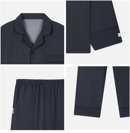 [Nmixx X Dossy] Silk Fit Modern Black Long Sleeve Couple Pajama Set