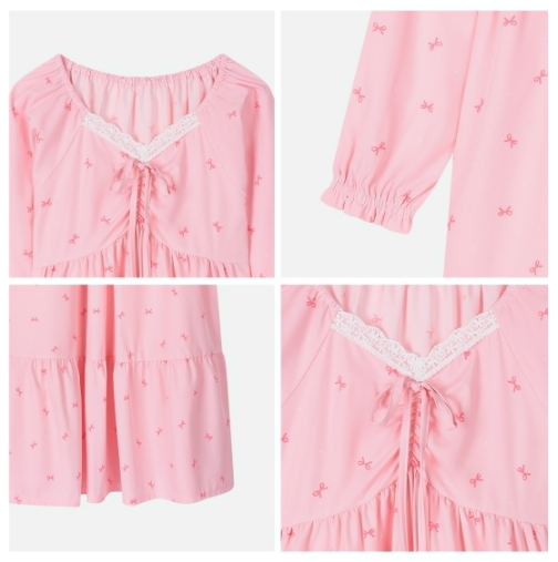 [Nmixx X Dossy] Silk Fit Bunny Pink Long Sleeve Pajama Dress