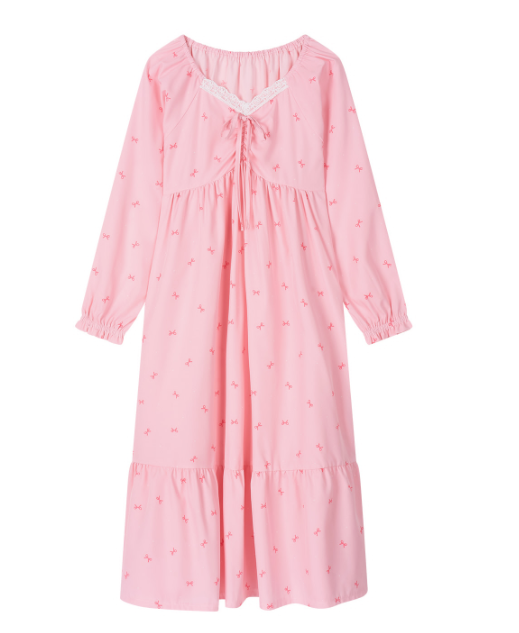[Nmixx X Dossy] Silk Fit Bunny Pink Long Sleeve Pajama Dress