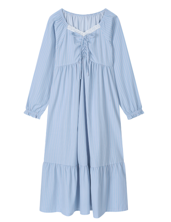 [Nmixx X Dossy] Silk Fit Blue Bee Long Sleeve Pajama Dress