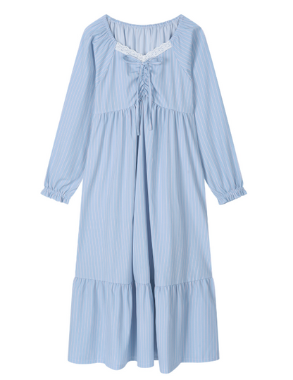 [Nmixx X Dossy] Silk Fit Blue Bee Long Sleeve Pajama Dress
