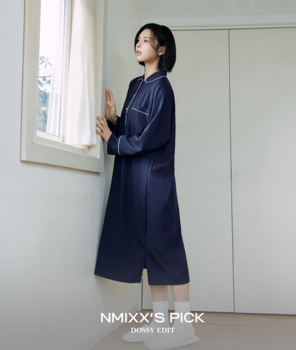 [Nmixx X Dossy] Silk Fit Essential Long Sleeve Pajama Dress