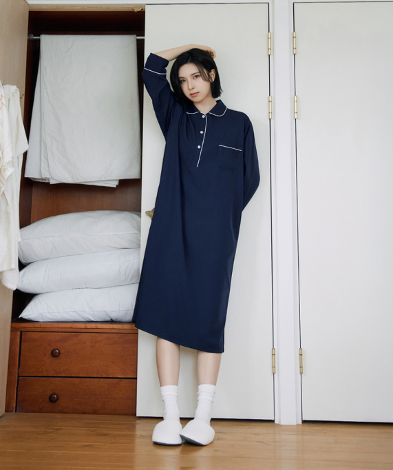 [Nmixx X Dossy] Silk Fit Essential Long Sleeve Pajama Dress