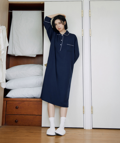 [Nmixx X Dossy] Silk Fit Essential Long Sleeve Pajama Dress