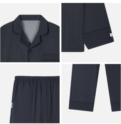 [Nmixx X Dossy] Silk Fit Modern Black Long Sleeve Couple Pajama Set
