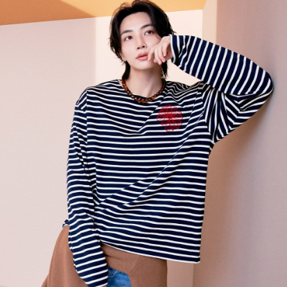 [Seventeen Jeonghan Pick] Mardi Mercredi T-Shirt Long Sleeve Stripe La Fleur_Navy Red