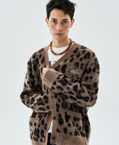 [Seventeen Jeonghan Pick] Mardi Mercredi Wool Blend Hairy Cardigan Leopard Flower