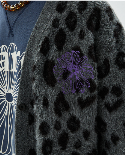 [Seventeen Jeonghan Pick] Mardi Mercredi Wool Blend Hairy Cardigan Leopard Flower