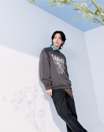 [Seventeen Jeonghan Pick] 26FW Mardi Mercredi Sweatshirt Raglan LA Fleur Pigment Washing _Black Beige