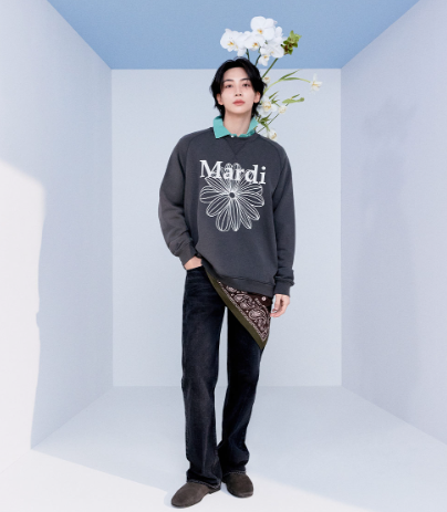 [Seventeen Jeonghan Pick] 26FW Mardi Mercredi Sweatshirt Raglan LA Fleur Pigment Washing _Black Beige