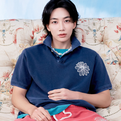 [Seventeen Jeonghan Pick] 26FW Mardi Mercredi Shirt Piquet LA Fleur Pigment Washing_Navy Beige