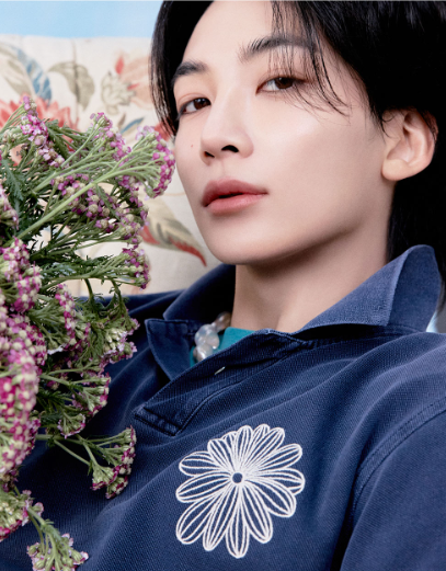 [Seventeen Jeonghan Pick] 26FW Mardi Mercredi Shirt Piquet LA Fleur Pigment Washing_Navy Beige