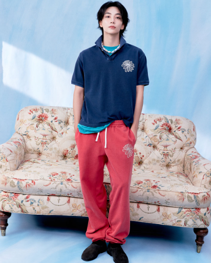 [Seventeen Jeonghan Pick] 26FW Mardi Mercredi Shirt Piquet LA Fleur Pigment Washing_Navy Beige