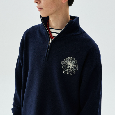 [Seventeen Jeonghan Pick] 26FW Mardi Mercredi Cashmere Blend Half Zip Stripe LA Fleur