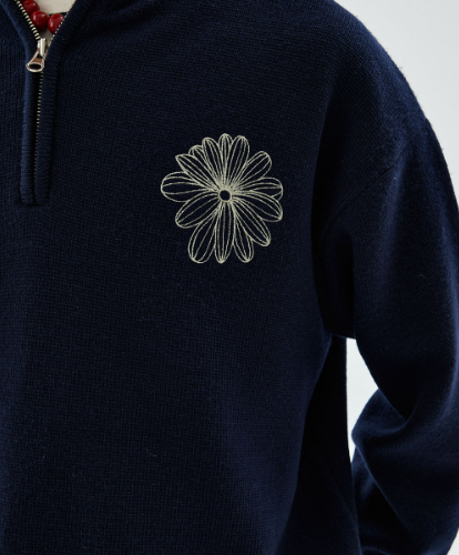 [Seventeen Jeonghan Pick] 26FW Mardi Mercredi Cashmere Blend Half Zip Stripe LA Fleur