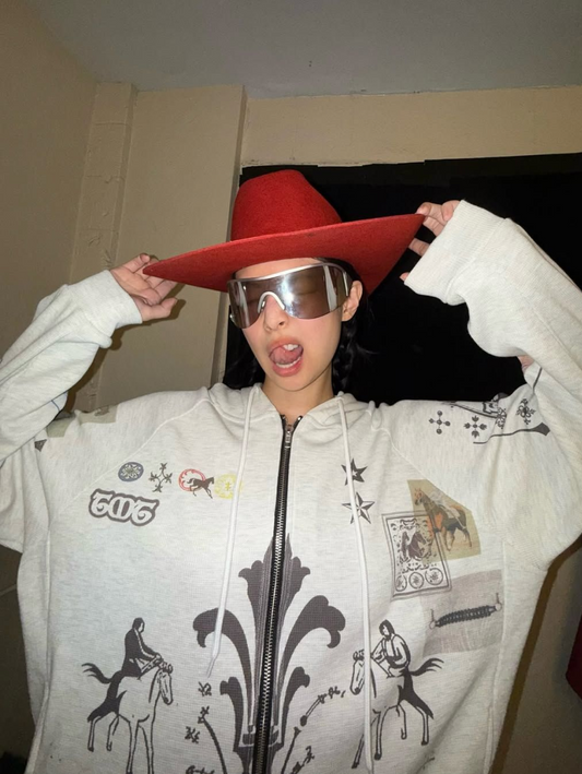 [Blackpink Jennie & RIIZE Wonbin Top Worn] Toomuchtax Printed Waffle Zip-Up Hoodie