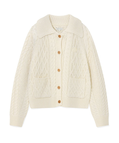 [AESPA Giselle's Wear] WACKY WILLY Women's Cable Collar Cardigan -  Cream